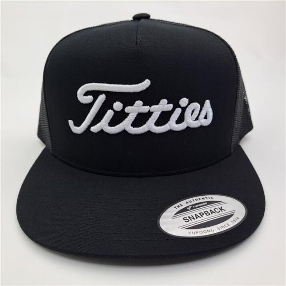 Retro Vintage Style Titties 3D Puff Trucker Snapback Hat Golf Pun Made USA Funny - Picture 3 of 4